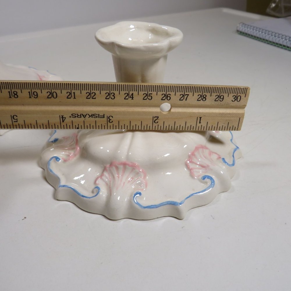 Ceramic CANDLE HOLDERS (set of 2) Pink & Light Blue on white handcrafted 1984 - Picture 12 of 13